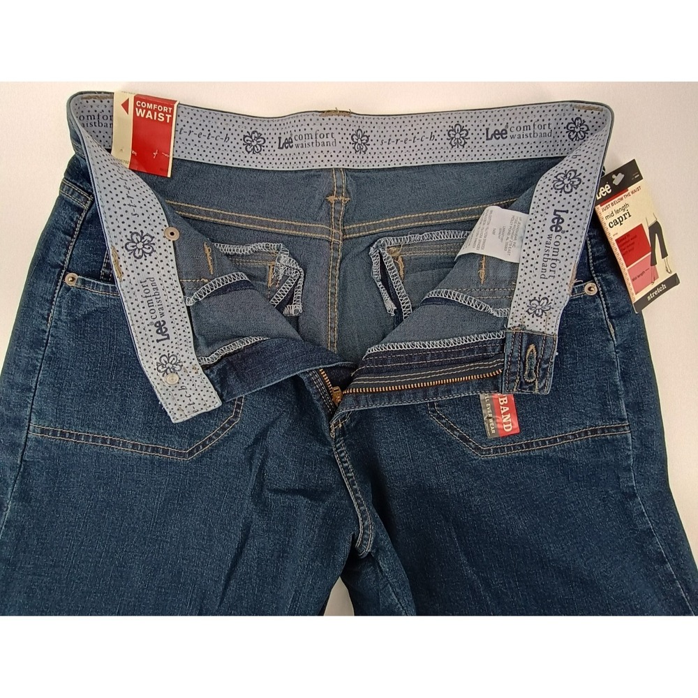 Lee Comfort Waist Capri Crop Womens Size 14 Dark Denim Med High Rise Soft NWT - Picture 3 of 13